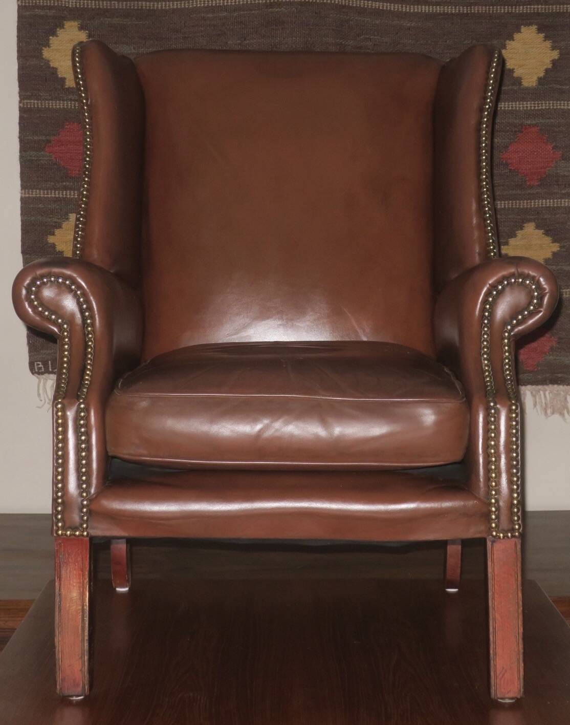 Vintage leather wingback club chair, 1970s