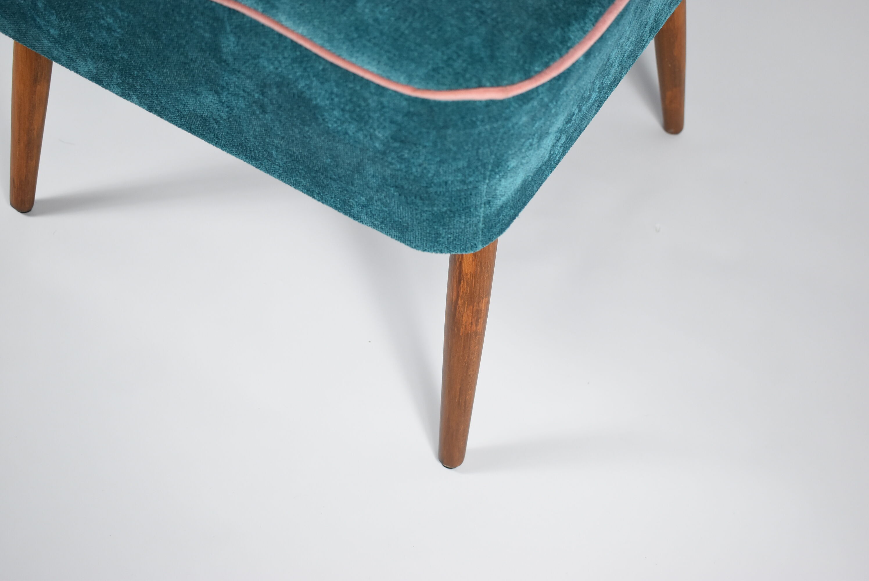 Cocktail vintage armchair, 60s, turquoise with pink edge, restored