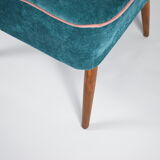 Cocktail vintage armchair, 60s, turquoise with pink edge, restored