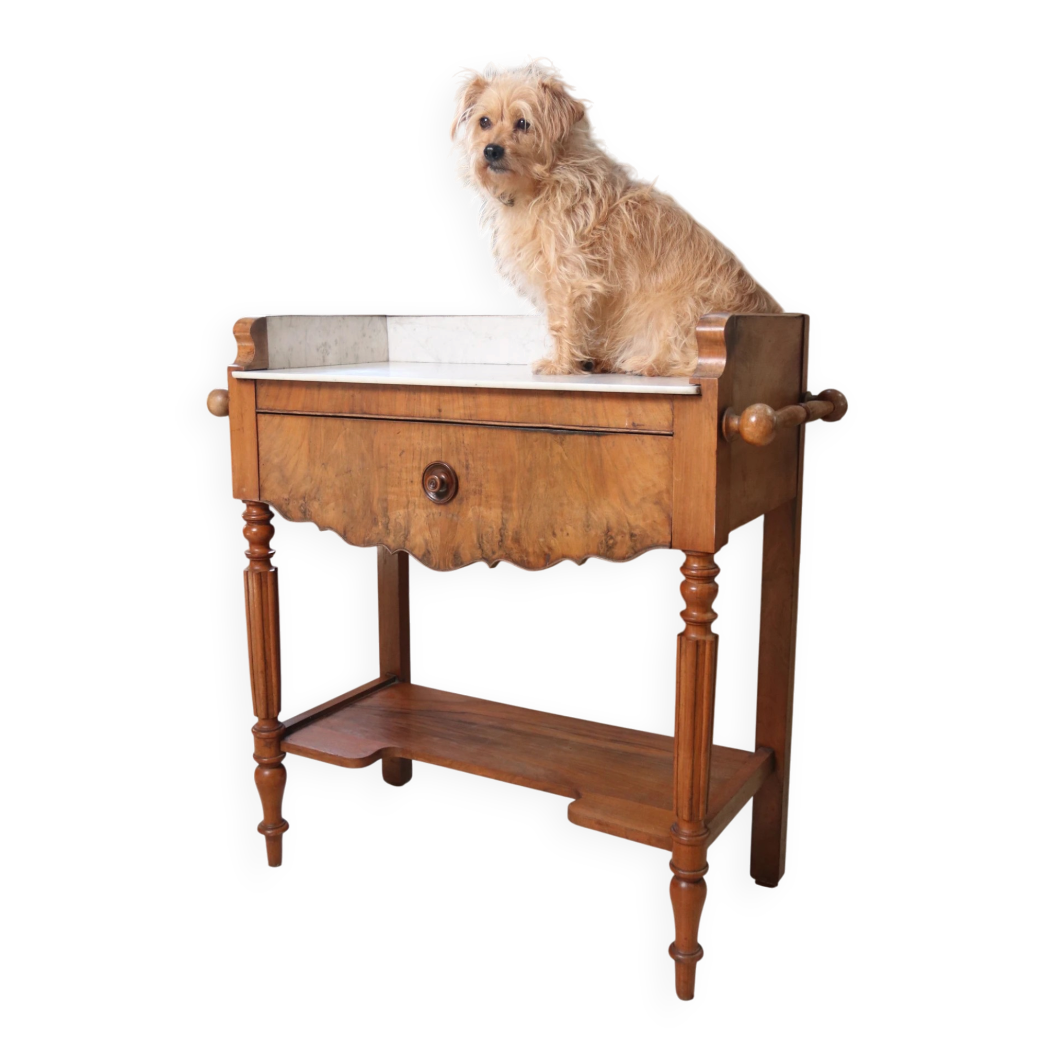 Walnut washstand with marble top and towel rails – Louis-Philippe, 19th c.