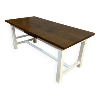 Table de ferme relooké blanc et bois