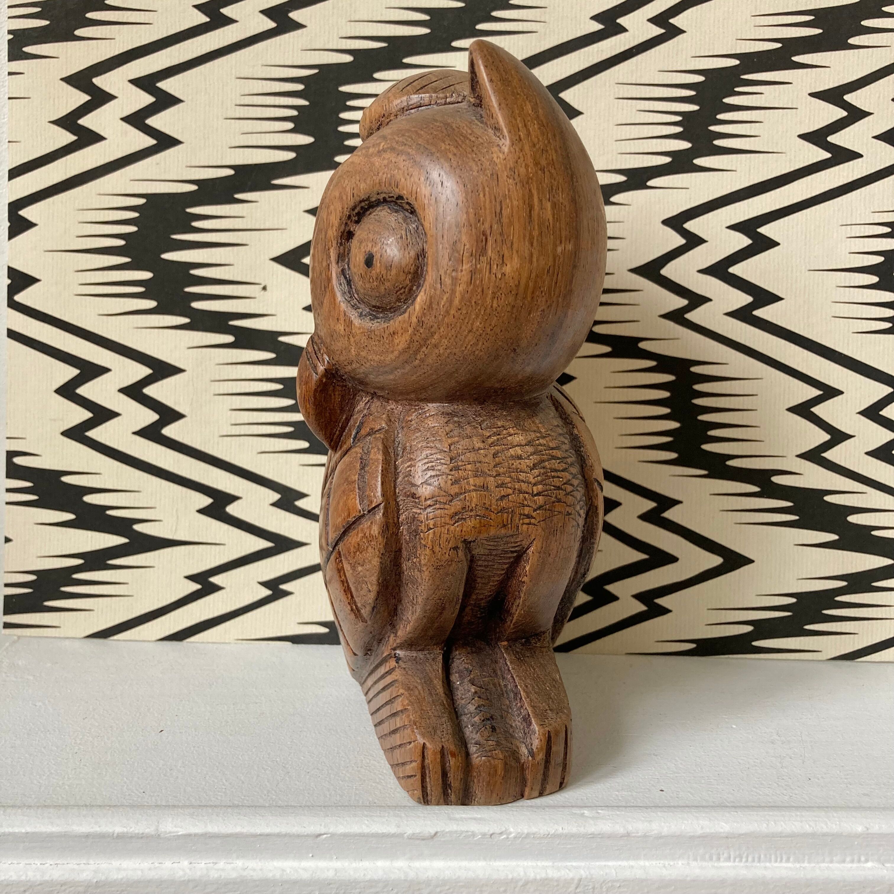 Owl in carved wood