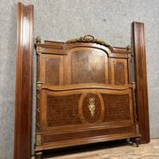 Louis XVI style Parisian center bed in marquetry and gilded bronze