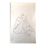 Drawing of a nude model, pencil on paper
