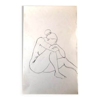 Drawing of a nude model, pencil on paper