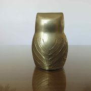 Owl, owl in golden brass and mother-of-pearl 70s