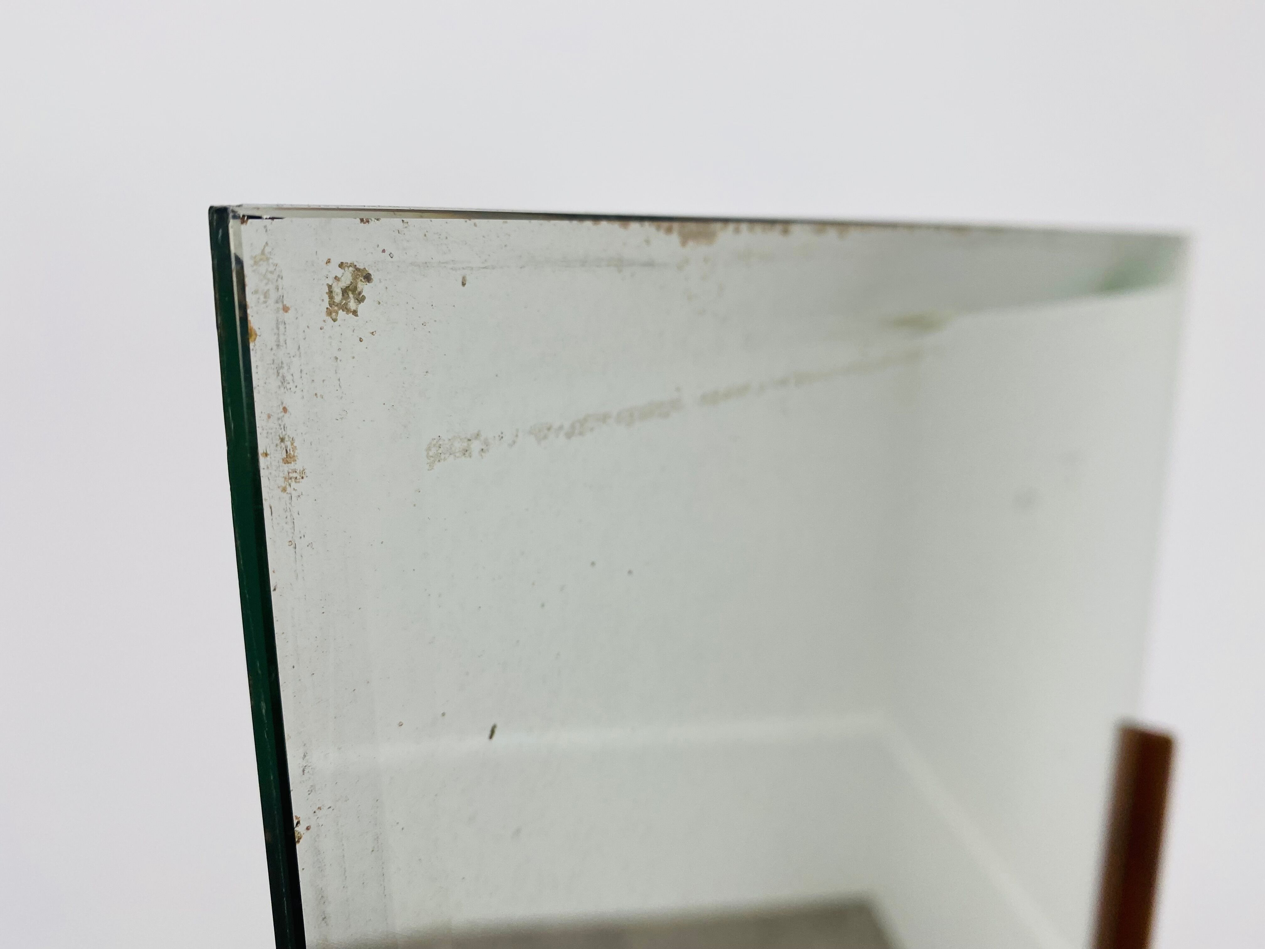 Beveled mirror on oak stand 40s