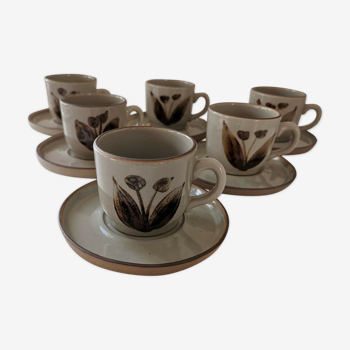 Set de 6 grandes tasses en grès de l'Arnon vintage