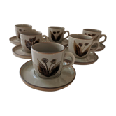 Set de 6 grandes tasses en grès de l'Arnon vintage