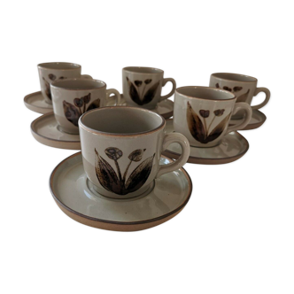 Set de 6 grandes tasses en grès de l'Arnon vintage