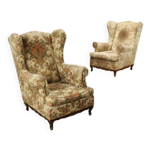Fauteuils bergère anciens en hêtre et tissu, Italie, XXe siècle