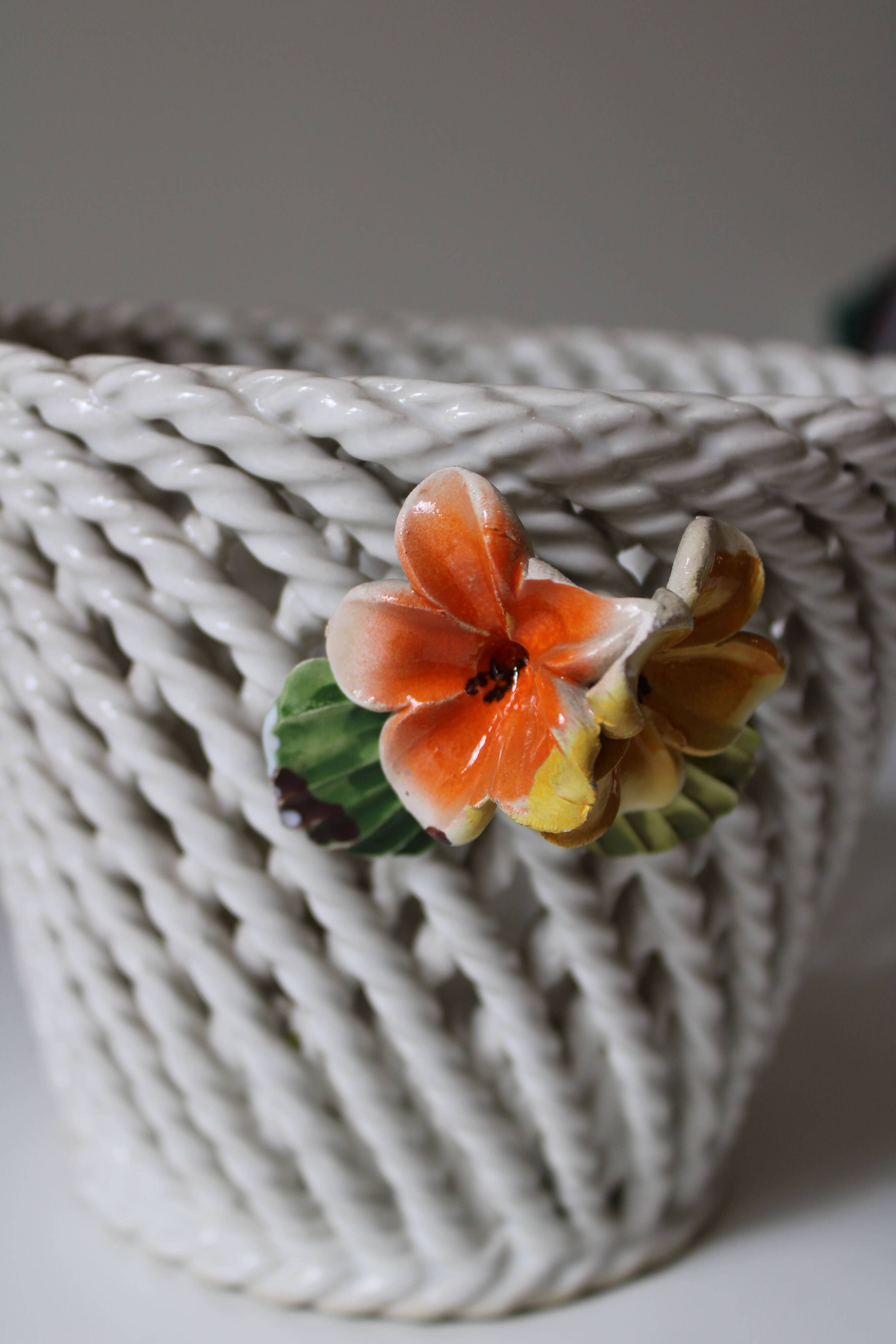Vintage woven barbotine basket planter