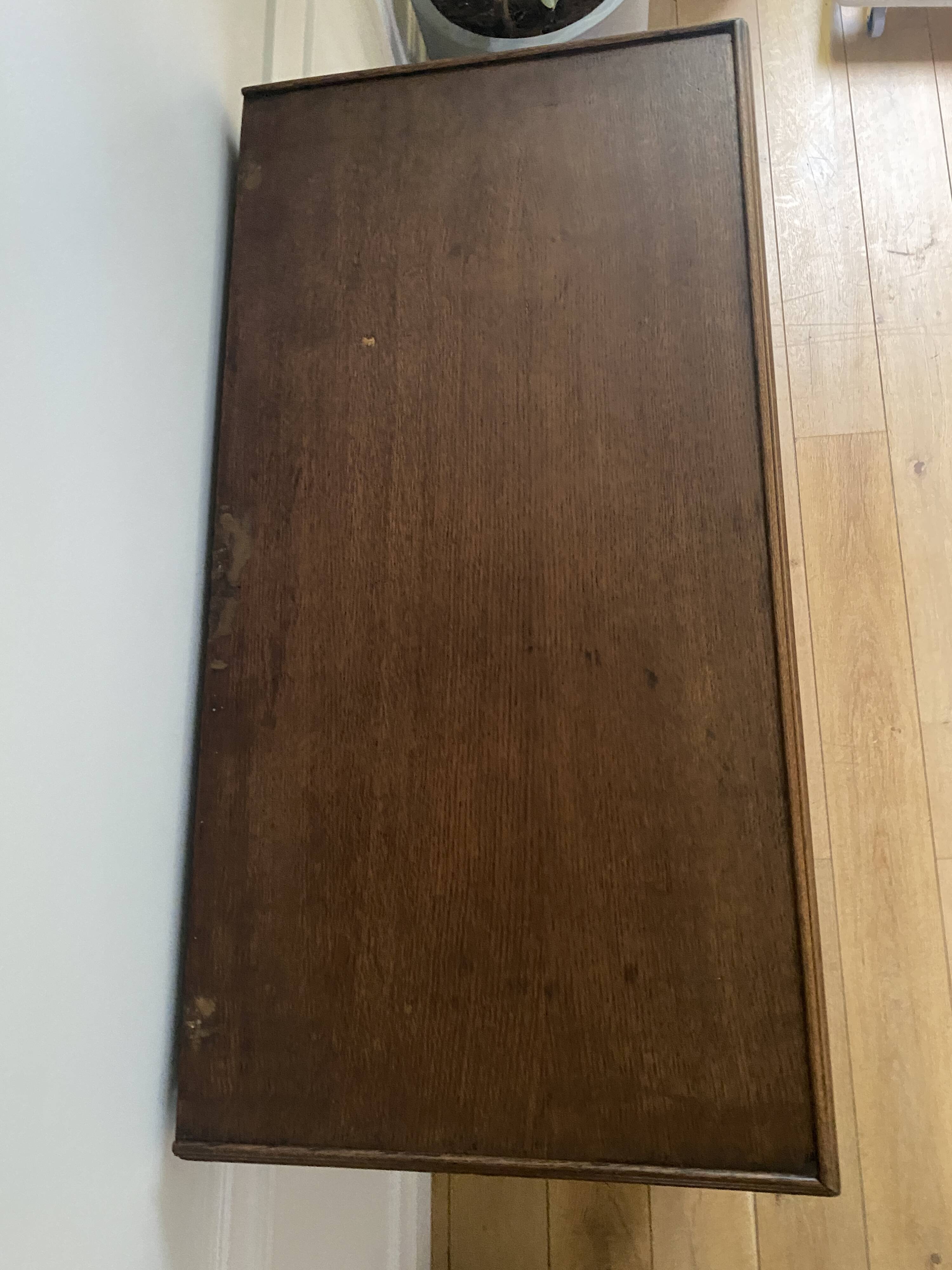 Vintage wooden chest of drawers with three drawers and brown marble top