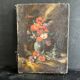 Tableau ancien fleurs signé avec cadre en bois et stuc doré, XIXe