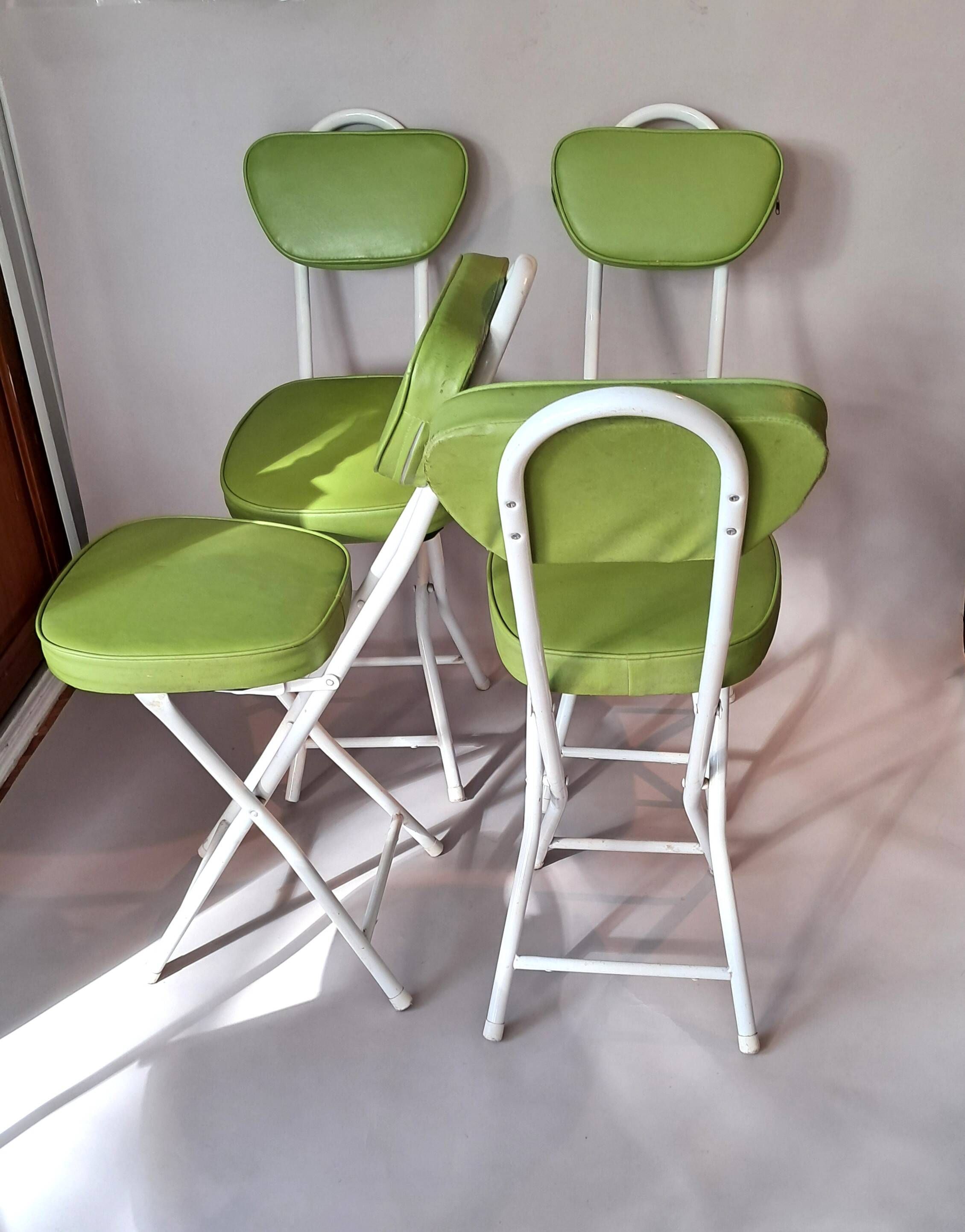 Set of 4 folding cocktail chairs in olive green faux leather from the 1970s.