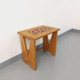 Vintage Guillerme and Chambron coffee and side table in solid oak and ceramic from the 50s and 60s