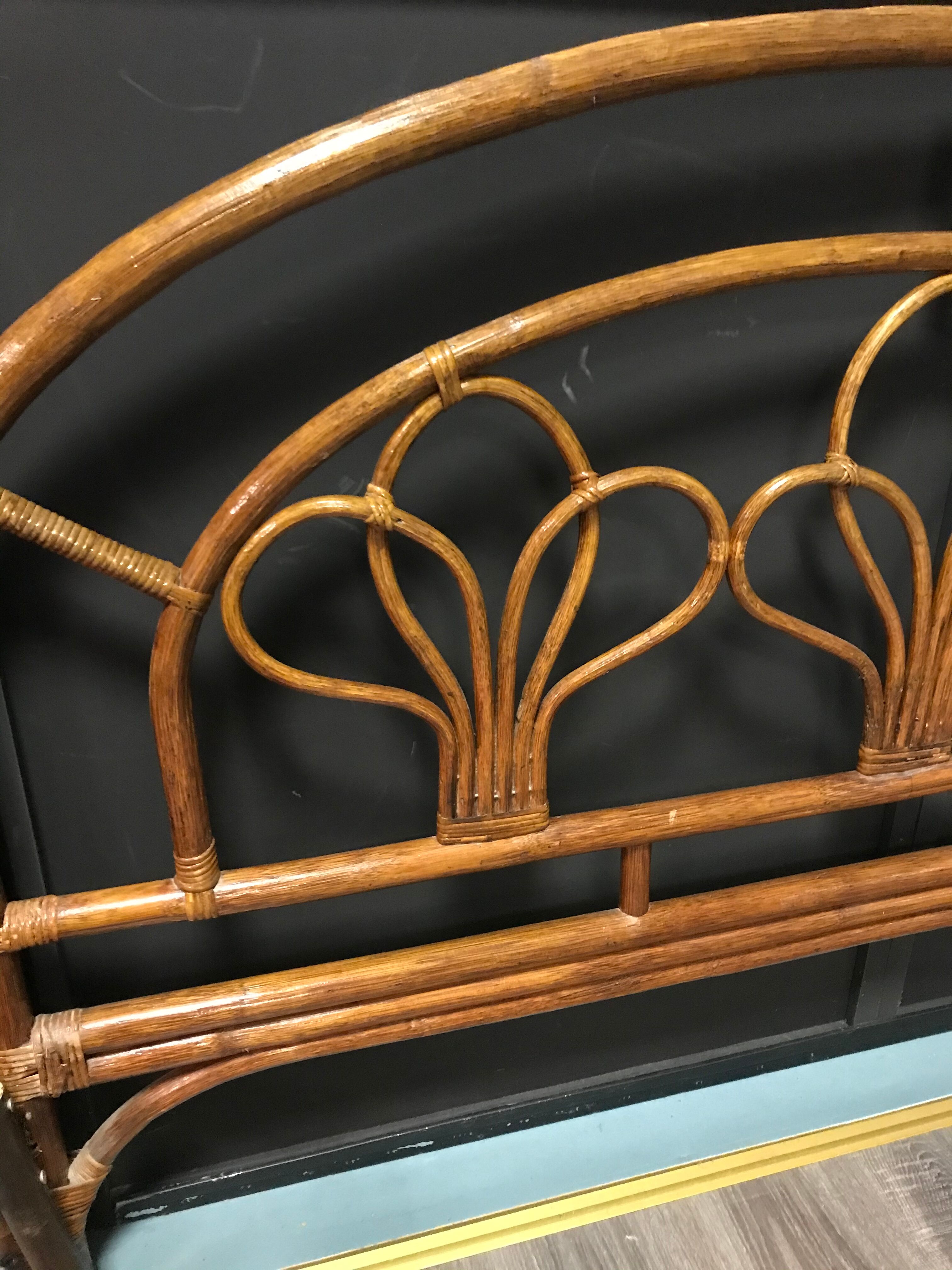 Vintage wicker rattan headboard bed frame