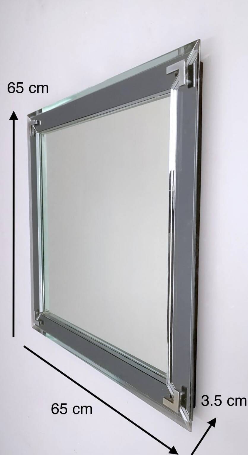 Mirror from Fontana Arte with Square Metal and Mirrored Frame, Italy 1960s