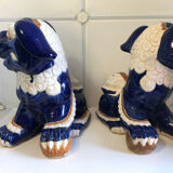 Vintage Chinese food dog ceramic Chinese blue and white dogs foo
