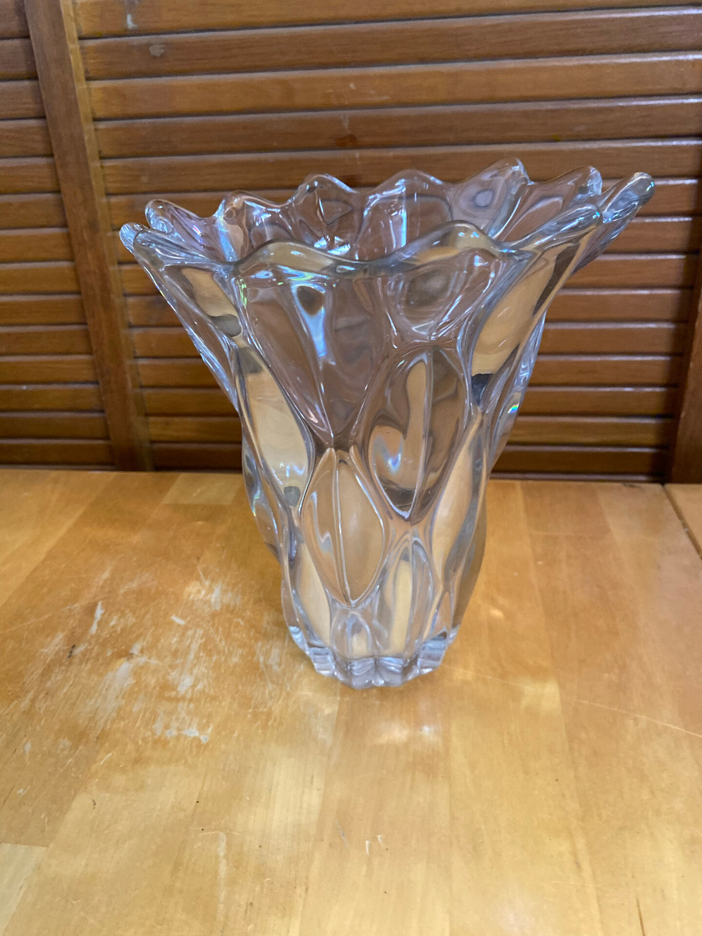 Vintage 1970s Moulded Glass Vase in Corolla Shape with Bubbles