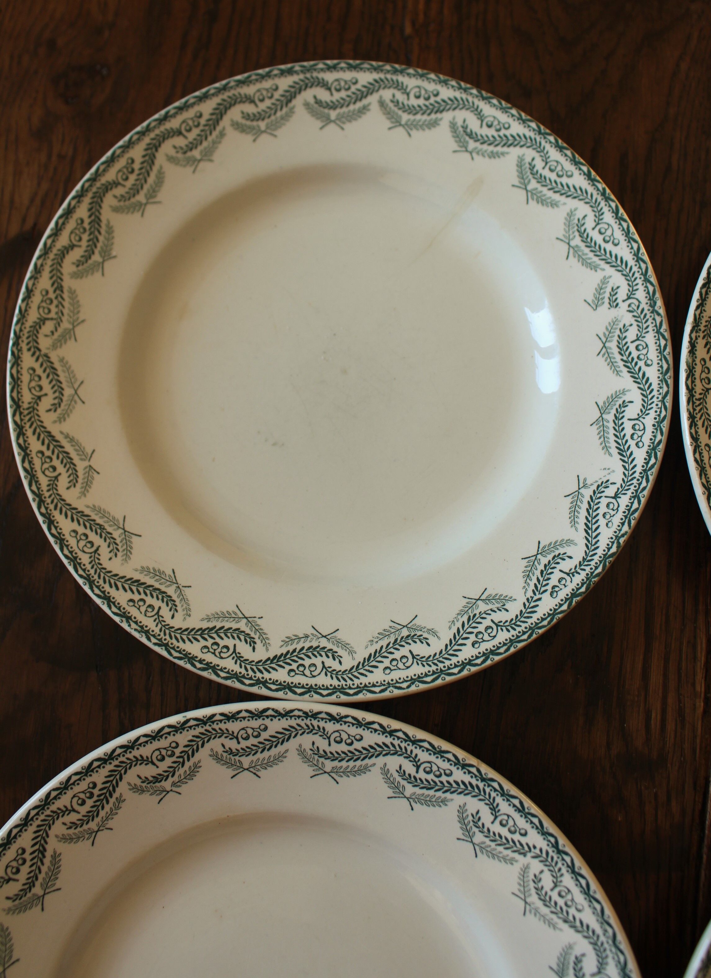 Lot 4 assiettes plates vert feuillage Réjane Saint Amand