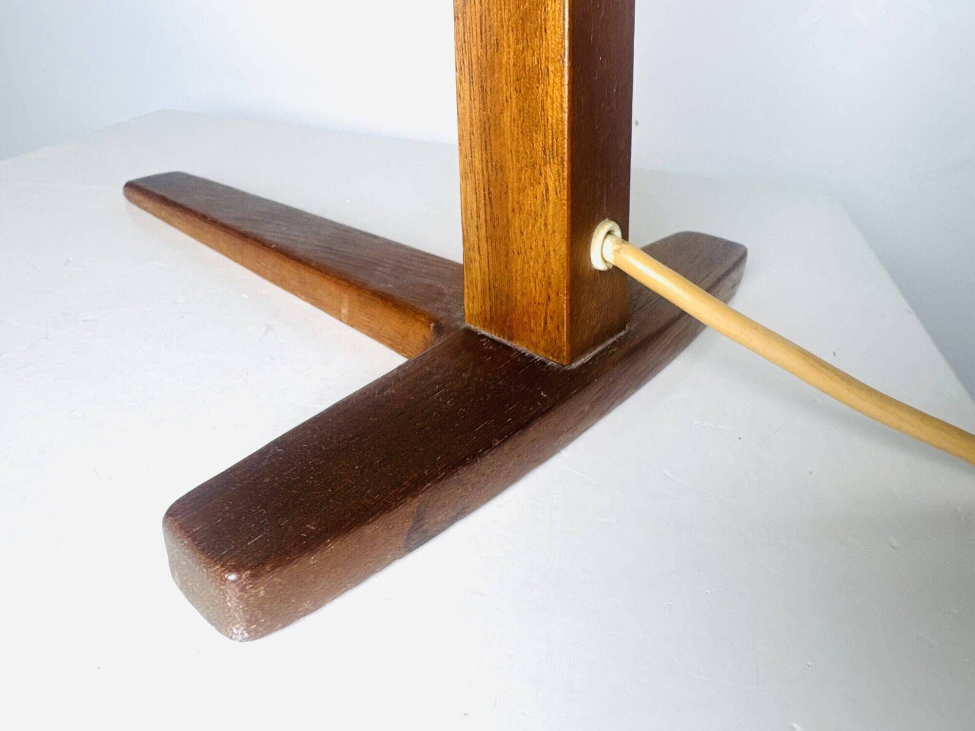 Natural Fibre & Teak Wood Table Lamp By Ib Fabiansen For Fog & Mørup, Denmark 1950S