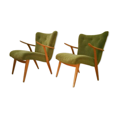 Paire de fauteuils Wing chair Zig Zag scandinave années 50 60
