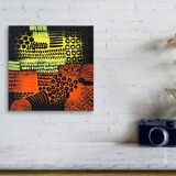 Orange, black and yellow abstract acrylic painting on stretched canvas