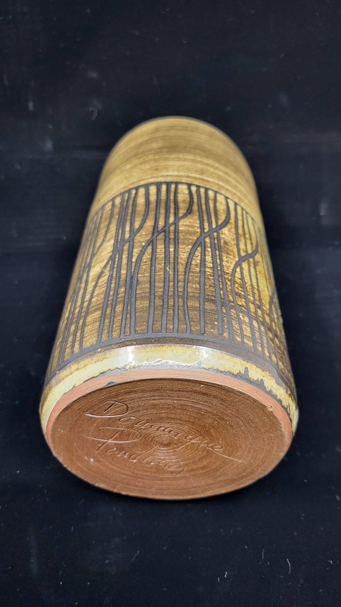 Cylindrical vase with geometric decoration by Dominique Pouchain