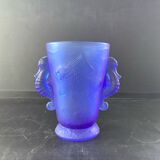 Barolac Josef Inwald Bohemian Art Deco Seahorse Vase, Rare Model, Blue