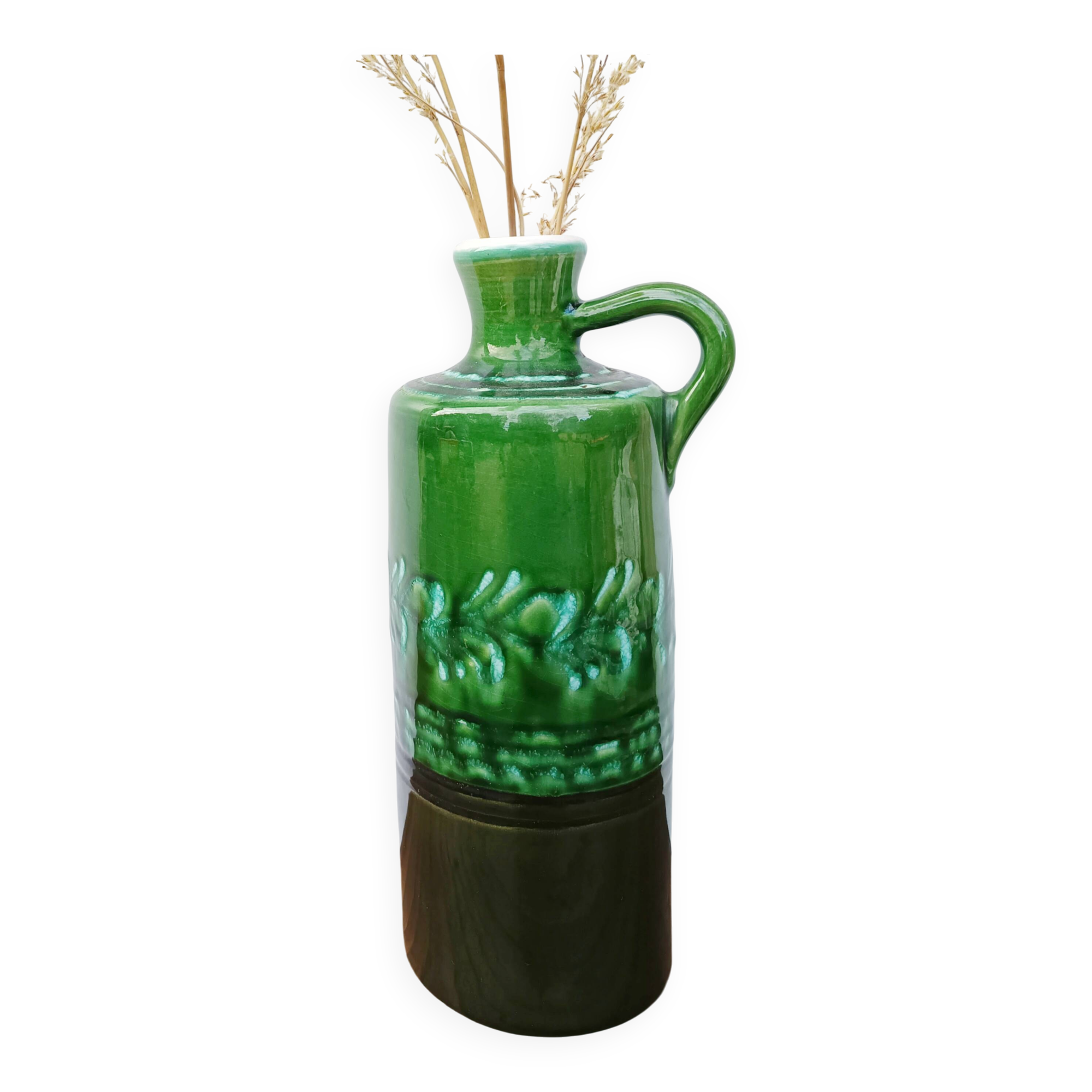 Bottle, vintage soliflore in enamelled terracotta
