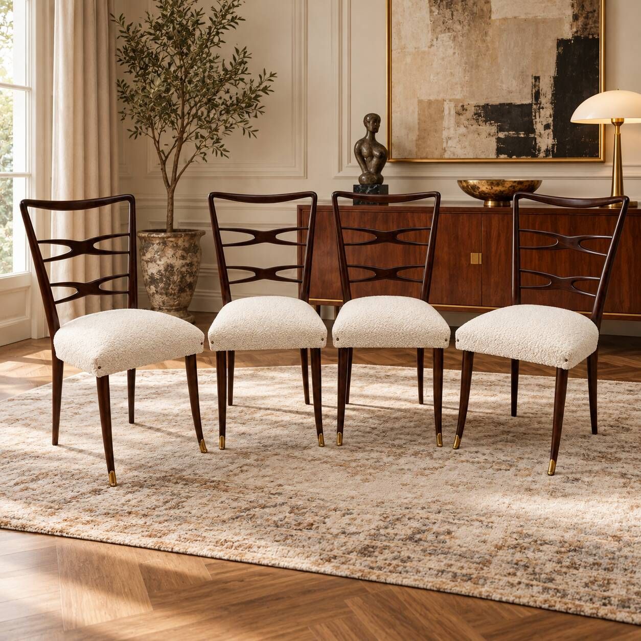 Attributed to Guglielmo Ulrich Mid-Century Dinning Chairs,1940s,Set of four