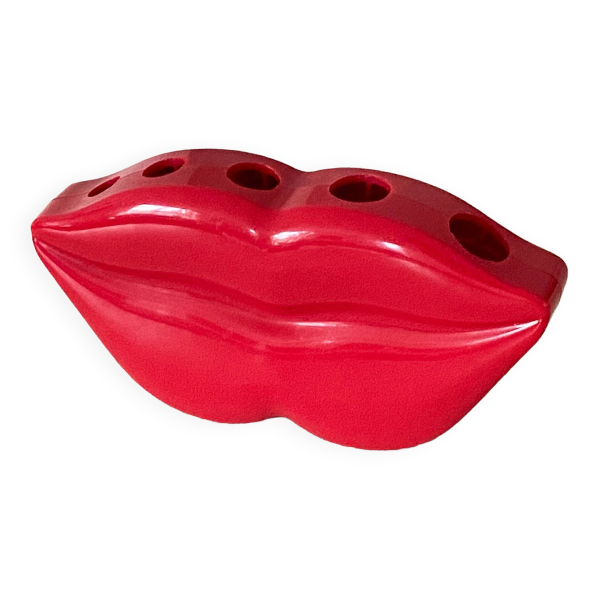 Pop Art red plastic Lips desk organizer / pen holder