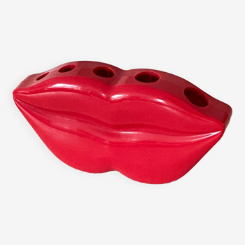 Organisateur de bureau / porte-stylo Lips en plastique rouge Pop Art