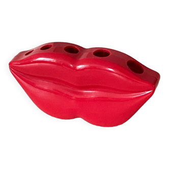 Organisateur de bureau / porte-stylo Lips en plastique rouge Pop Art
