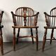 Ensemble de 3 chaises, fauteuils Windsor Low Back en orme, Angleterre, XIXe