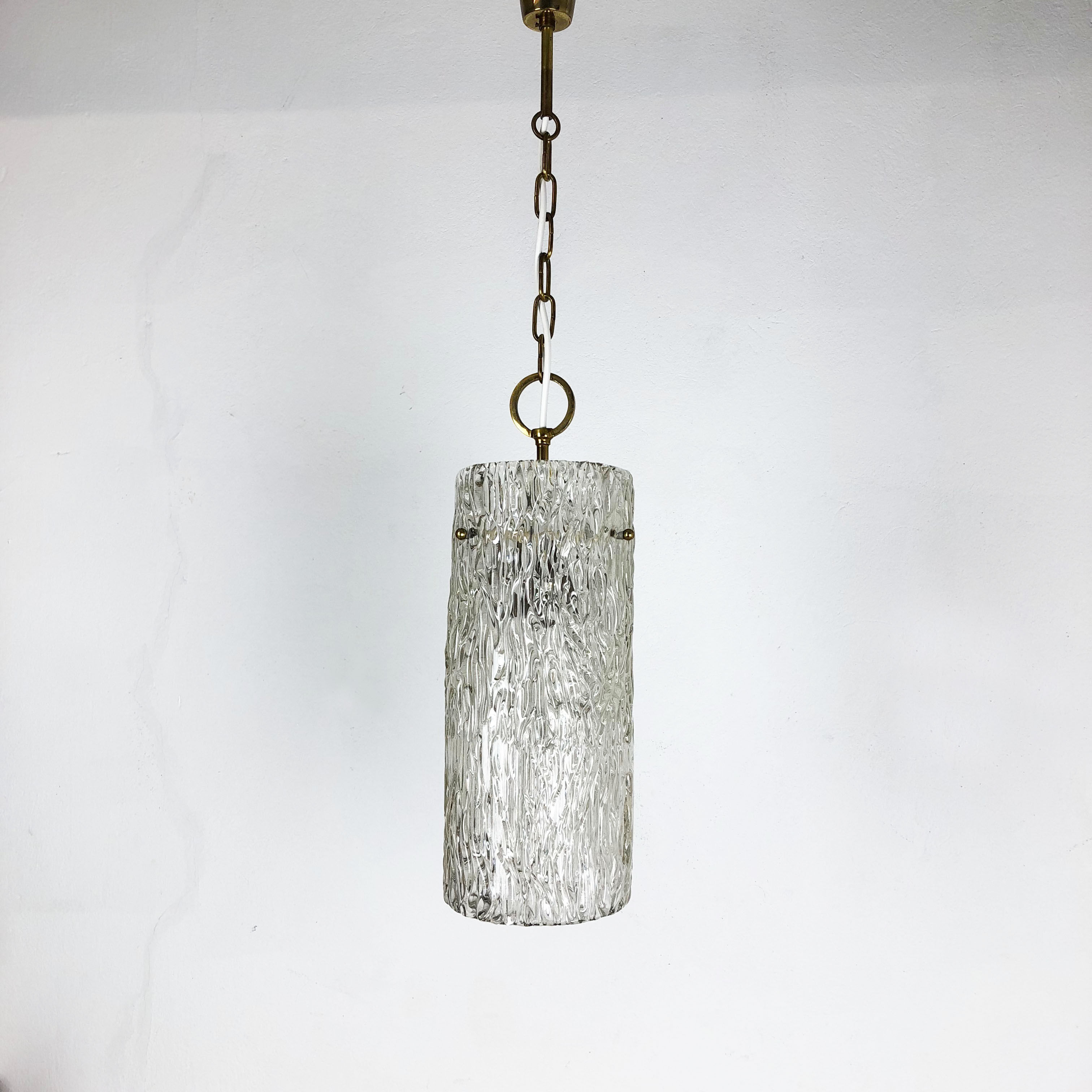 Hollywood Regency Ice Glass Hanging Light, J. T. Kalmar Lights, Austria, 1950s