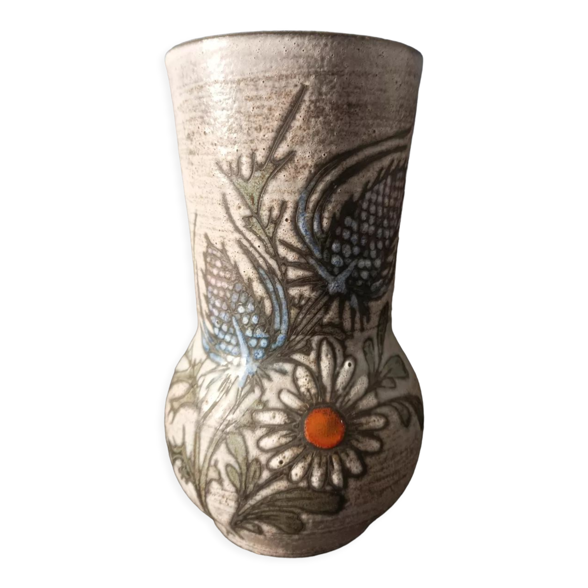 Handmade Vallauris ceramic vase, signed Fonck and Mateo
