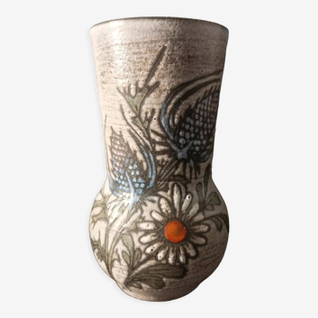 Handmade Vallauris ceramic vase, signed Fonck and Mateo