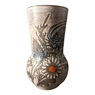 Handmade Vallauris ceramic vase, signed Fonck and Mateo