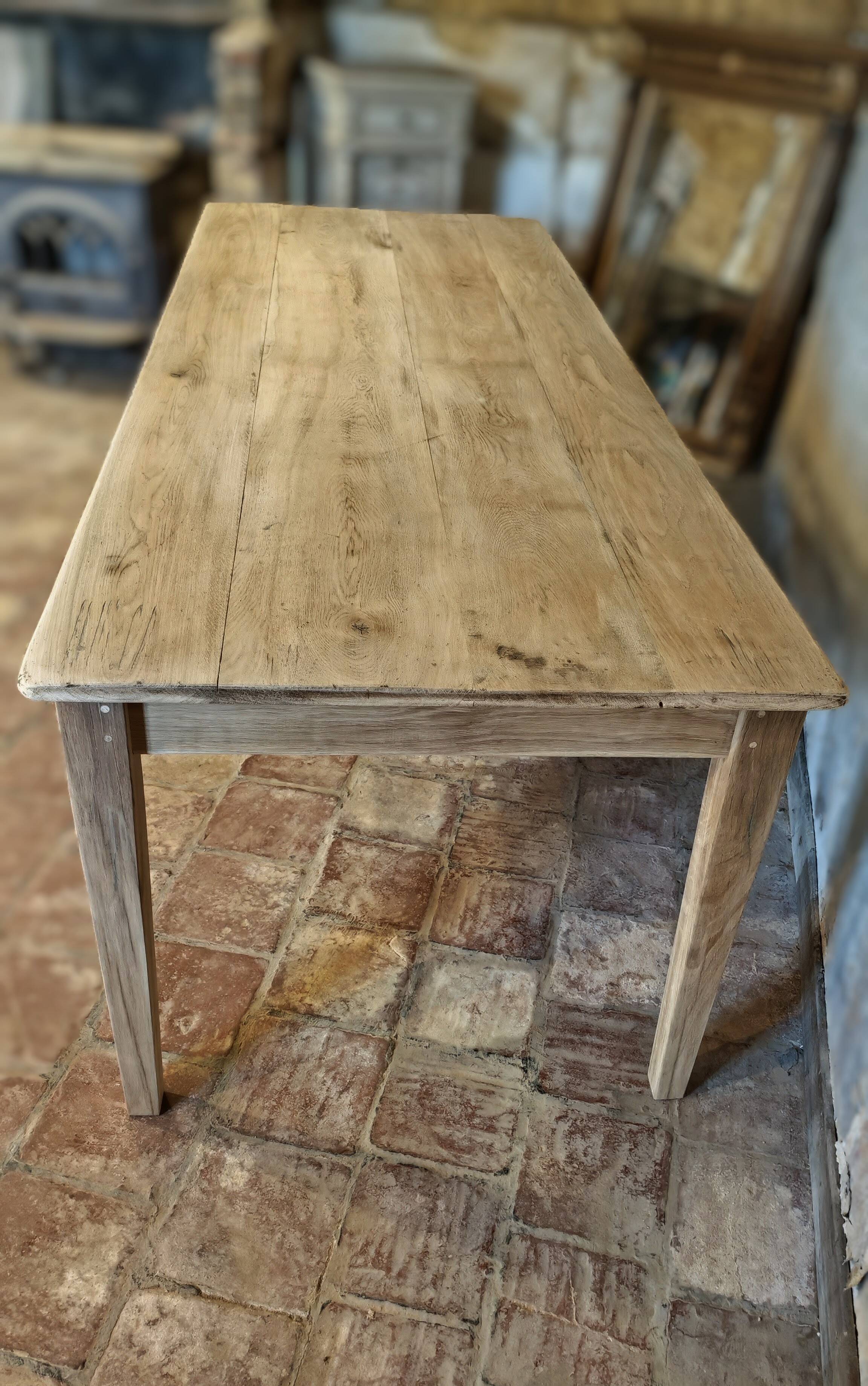 French solid oak farmhouse table 239x89 Raw patinated