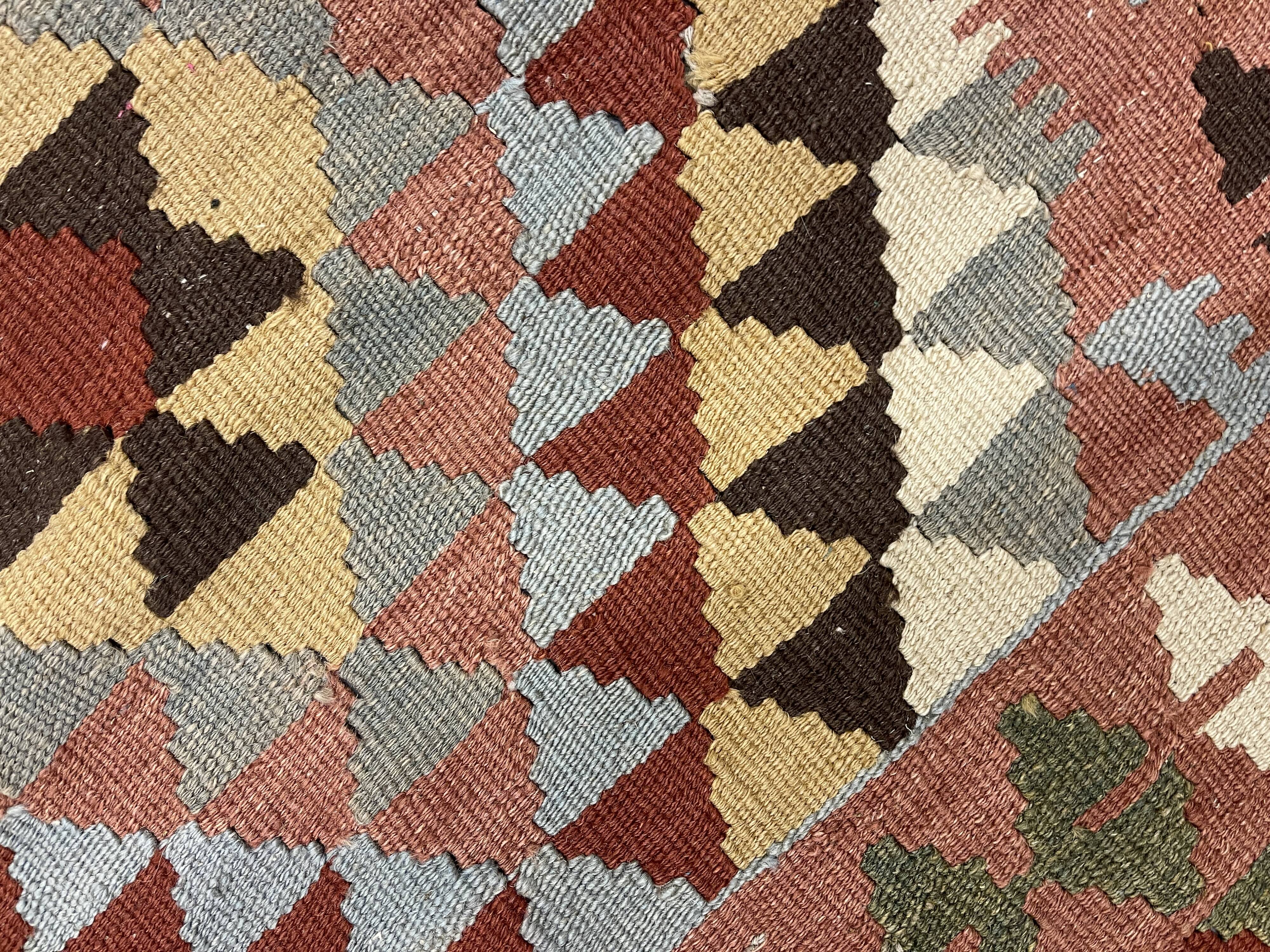 Geometric Kilim Runner Rug, Handmade Wool Contemporary Rug 185 x 103 cm