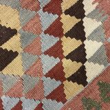 Geometric Kilim Runner Rug, Handmade Wool Contemporary Rug 185 x 103 cm