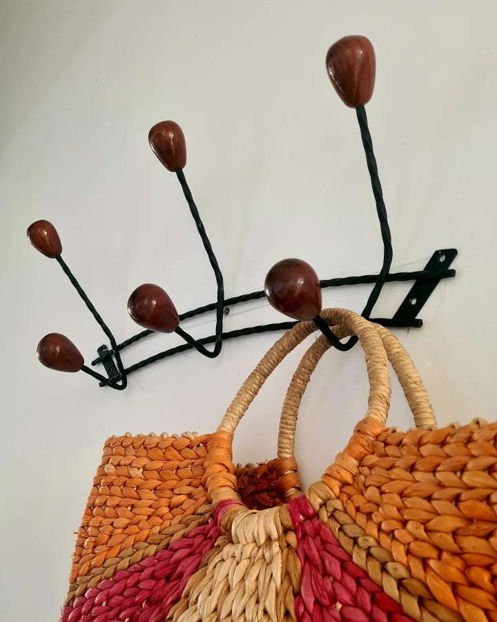 Wooden wrought iron hooks