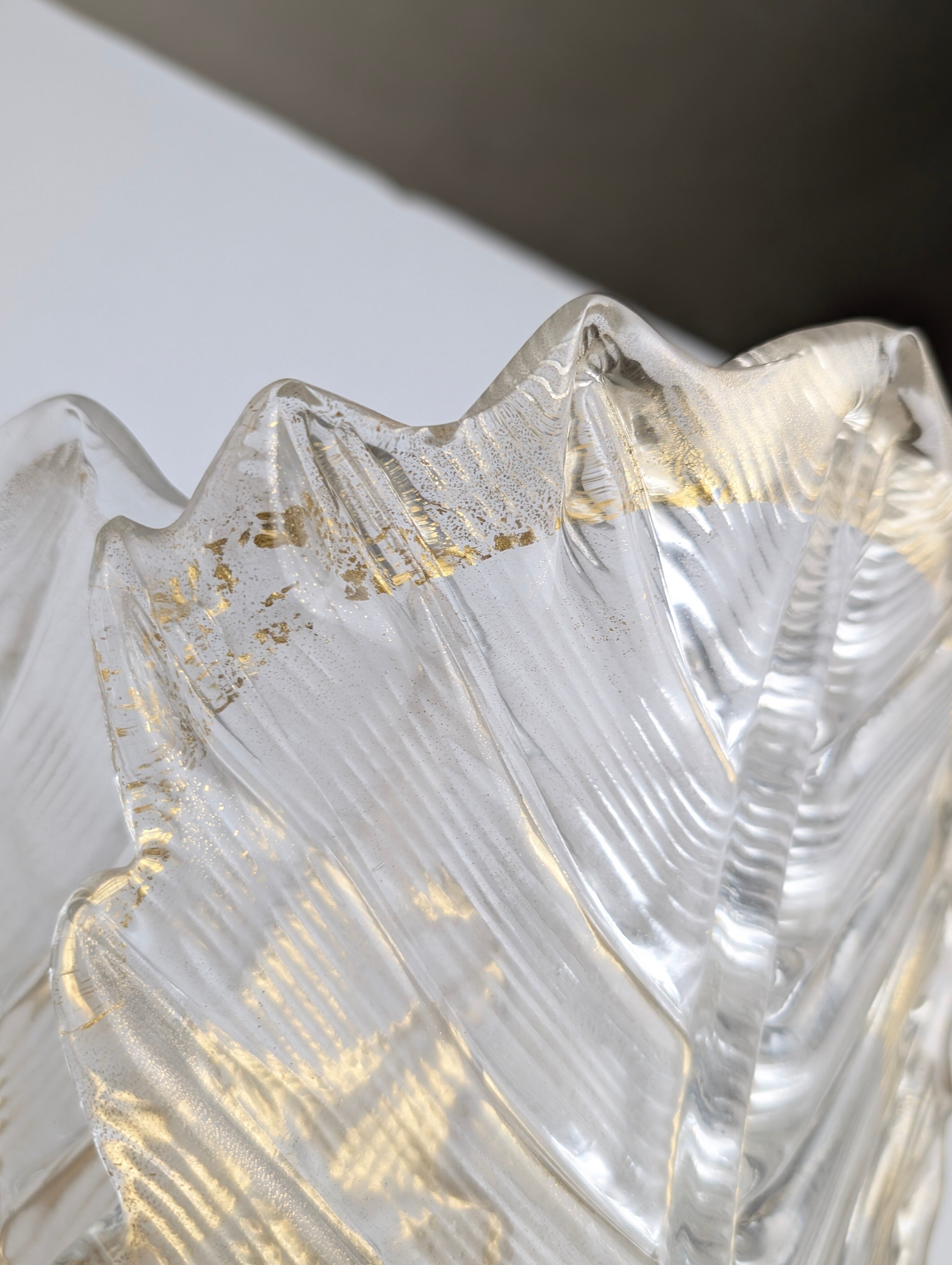 Paire de grands appliques murales Barovier & Toso Foglia d’Oro, années 1980.