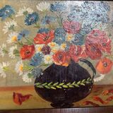 Tableau bouquet de fleurs huile sur panneau