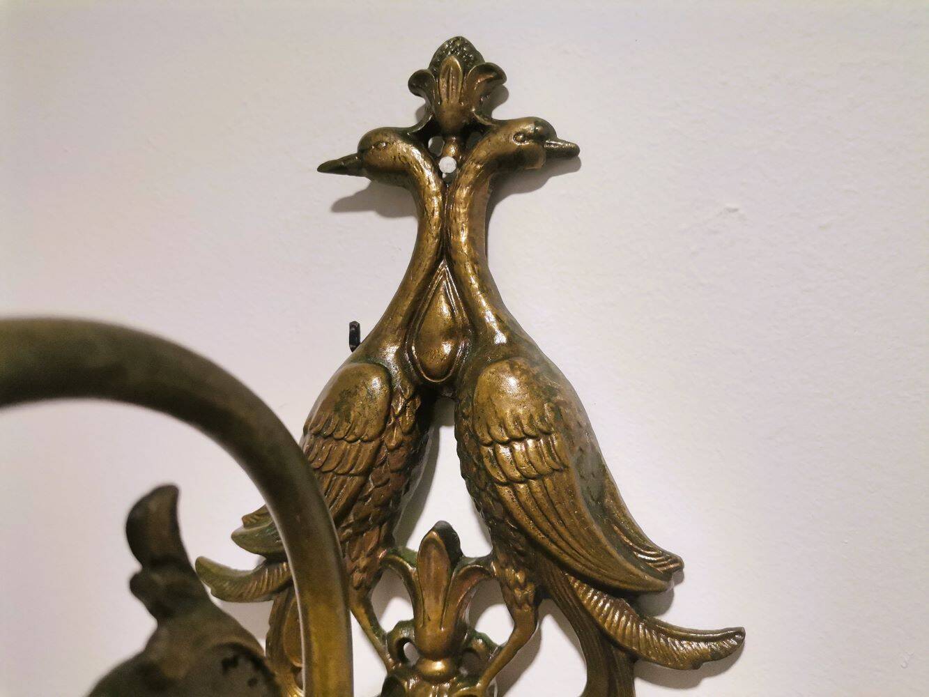 Art Deco iridescent glass and cast iron birds wall lamp 1940s