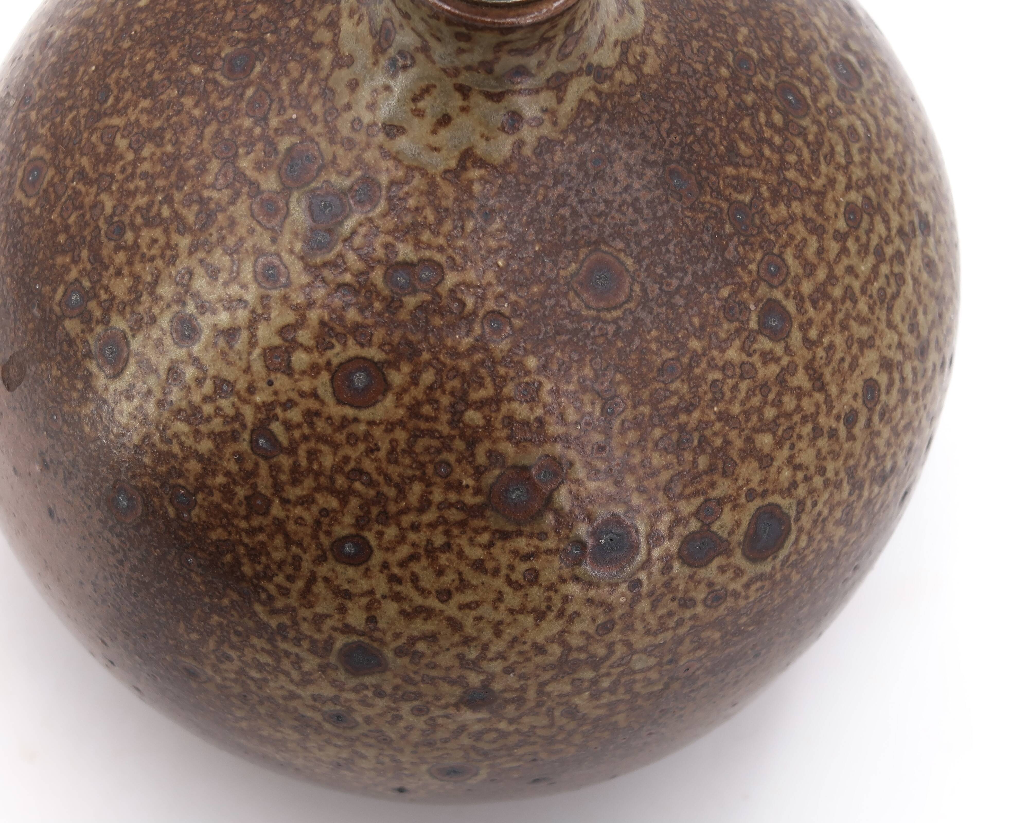 Stoneware lamp by Michel Dumont, green lampshade, 1970s