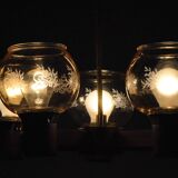 Scandinavian chandelier in mahogany wood and brass