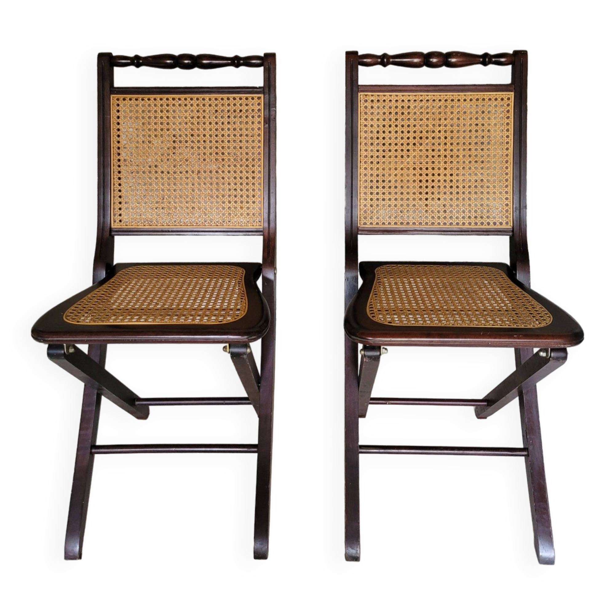 Pair of folding cane chairs